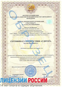 Образец сертификата соответствия аудитора №ST.RU.EXP.00006191-3 Мелеуз Сертификат ISO 50001